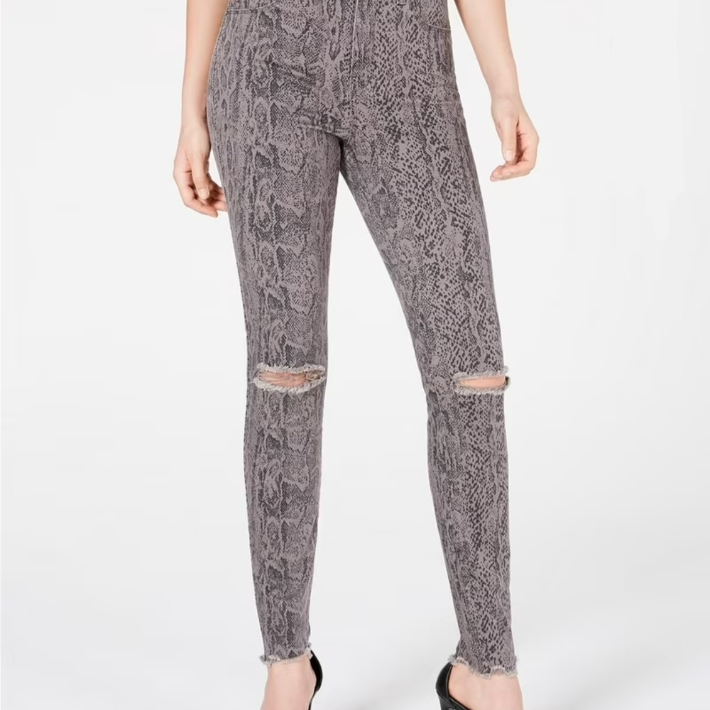 Rewash Juniors' Stevie Ripped Printed Skinny Jeans Grey Pigment Size 0R